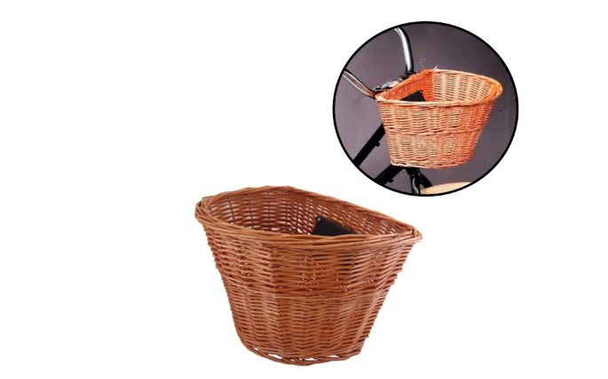 Cesta Vime com Suporte Retrô Vintage Palha